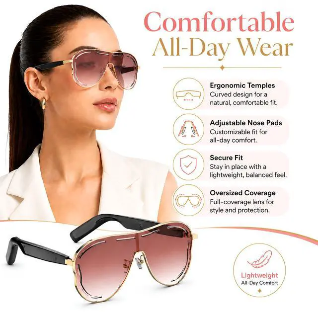 Alt view image 5 of 7 - Smart Glasses for Women Men, Open Ear Audio, 7H Playtime, Mic & Speakers | Bluetooth Sunglasses, Touch Control for Sports Driving, Bilateral Power-On, Large Frame, Eye Care for Outdoor