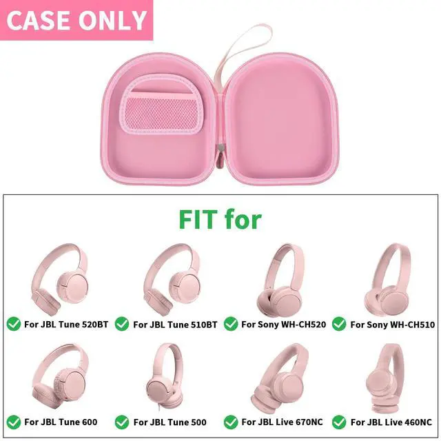 Alt view image 2 of 7 - Headphone Case Compatible with JBL Tune 510BT/ 520BT/ for Sony WH-CH520/510/ for JBL Live 460NC/670NC Wireless On-Ear Headphones, Bluetooth Head Phones Protective Storage Bag for Charging Cable -Pink