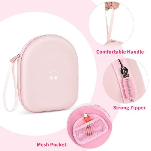 Alt view image 4 of 7 - Headphone Case Compatible with JBL Tune 510BT/ 520BT/ for Sony WH-CH520/510/ for JBL Live 460NC/670NC Wireless On-Ear Headphones, Bluetooth Head Phones Protective Storage Bag for Charging Cable -Pink