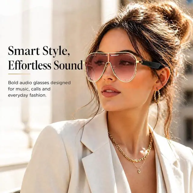 Alt view image 6 of 7 - Smart Glasses for Women Men, Open Ear Audio, 7H Playtime, Mic & Speakers | Bluetooth Sunglasses, Touch Control for Sports Driving, Bilateral Power-On, Large Frame, Eye Care for Outdoor