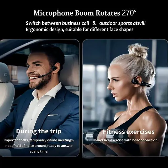 Alt view image 2 of 7 - Open Ear Headphones with Mic - 29g Lightweight Open Ear Headset with DSP Noise Cancelling Boom Mic, 270° Rotatable Mic, Connect 2 Devices, 10H Battery for Work, Office, Driving