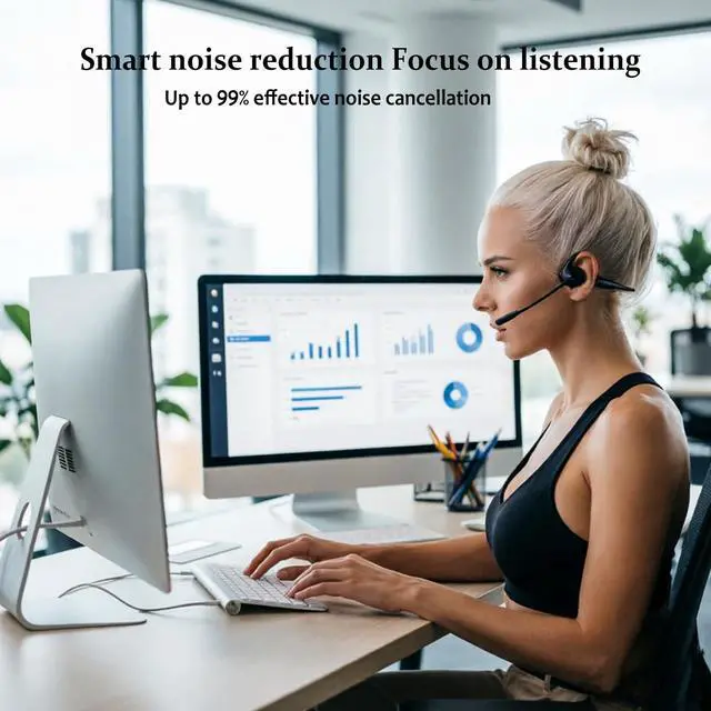 Alt view image 4 of 7 - Open Ear Headphones with Mic - 29g Lightweight Open Ear Headset with DSP Noise Cancelling Boom Mic, 270° Rotatable Mic, Connect 2 Devices, 10H Battery for Work, Office, Driving