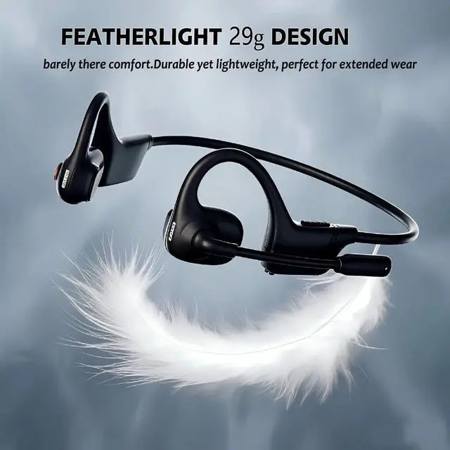 Alt view image 3 of 7 - Open Ear Headphones with Mic - 29g Lightweight Open Ear Headset with DSP Noise Cancelling Boom Mic, 270° Rotatable Mic, Connect 2 Devices, 10H Battery for Work, Office, Driving