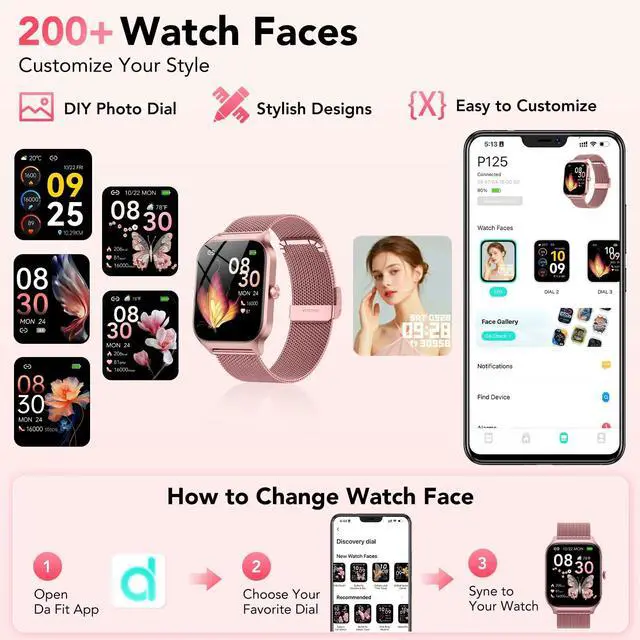 Alt view image 3 of 7 - Smart Watch for Women, Answer/Make Call/AI Voice,1.85" HD Smartwatch Compatible for iPhone/Samsung/Android,120+Sport Modes Fitness Tracker with Heart Rate/Sleep Monitor, IP68Waterproof (2 Bands)