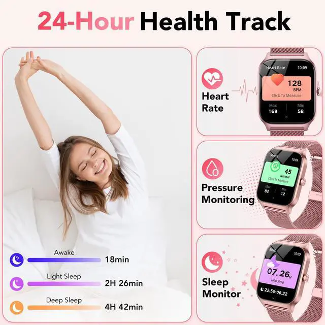 Alt view image 5 of 7 - Smart Watch for Women, Answer/Make Call/AI Voice,1.85" HD Smartwatch Compatible for iPhone/Samsung/Android,120+Sport Modes Fitness Tracker with Heart Rate/Sleep Monitor, IP68Waterproof (2 Bands)