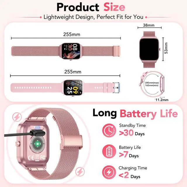 Alt view image 6 of 7 - Smart Watch for Women, Answer/Make Call/AI Voice,1.85" HD Smartwatch Compatible for iPhone/Samsung/Android,120+Sport Modes Fitness Tracker with Heart Rate/Sleep Monitor, IP68Waterproof (2 Bands)