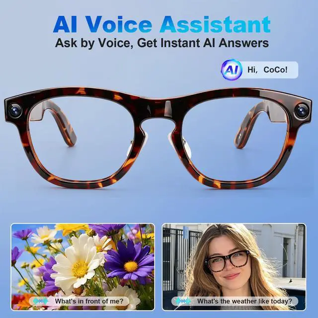 Alt view image 3 of 7 - AI Smart Glasses with 8MP Camera for Men & Women, 1080P Video & Photo Capture, AI Assistant & Real-Time Translation, Open-Ear Audio, Bluetooth, Object Recognition, Photochromic Lenses