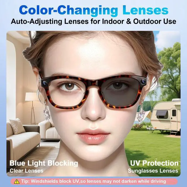 Alt view image 6 of 7 - AI Smart Glasses with 8MP Camera for Men & Women, 1080P Video & Photo Capture, AI Assistant & Real-Time Translation, Open-Ear Audio, Bluetooth, Object Recognition, Photochromic Lenses