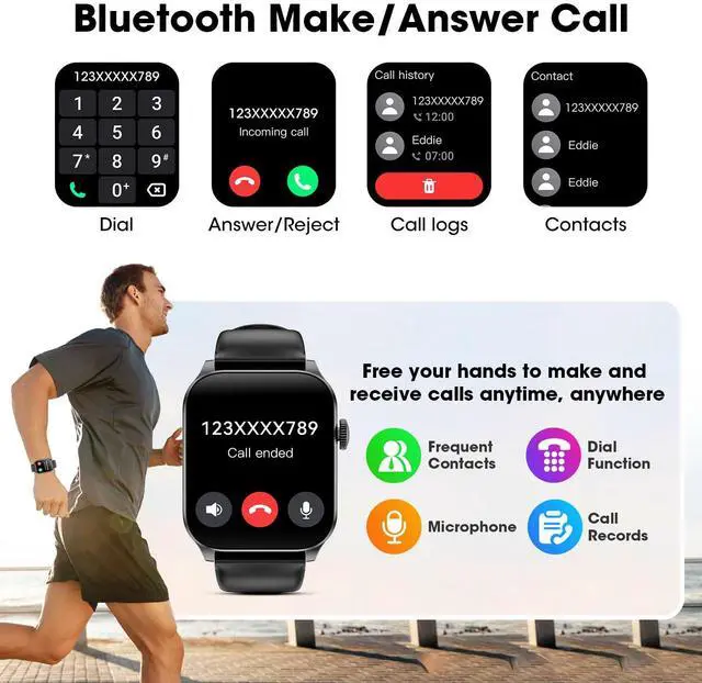 Alt view image 2 of 7 - Smart Watches for Men Women, 1.91" HD Curve Screen Smartwatch (Answer/Make Call), Activity Fitness Tracker with Heart Rate Sleep Monitor Pedometer, 100+ Sport Modes, Smart Watch for Android iPhone