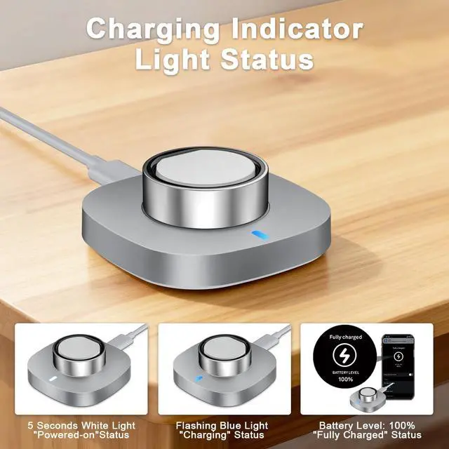 Alt view image 3 of 7 - Charger Compatible with Ultrahuman Ring/Ring Air-Size 8 | Fast Safe Portable Charging Dock with USB-C Cable,Silver GrayNot Compatible with Ultrahuman Ring Pro)