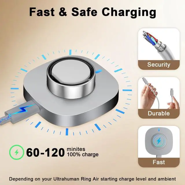 Alt view image 4 of 7 - Charger Compatible with Ultrahuman Ring/Ring Air-Size 8 | Fast Safe Portable Charging Dock with USB-C Cable,Silver GrayNot Compatible with Ultrahuman Ring Pro)