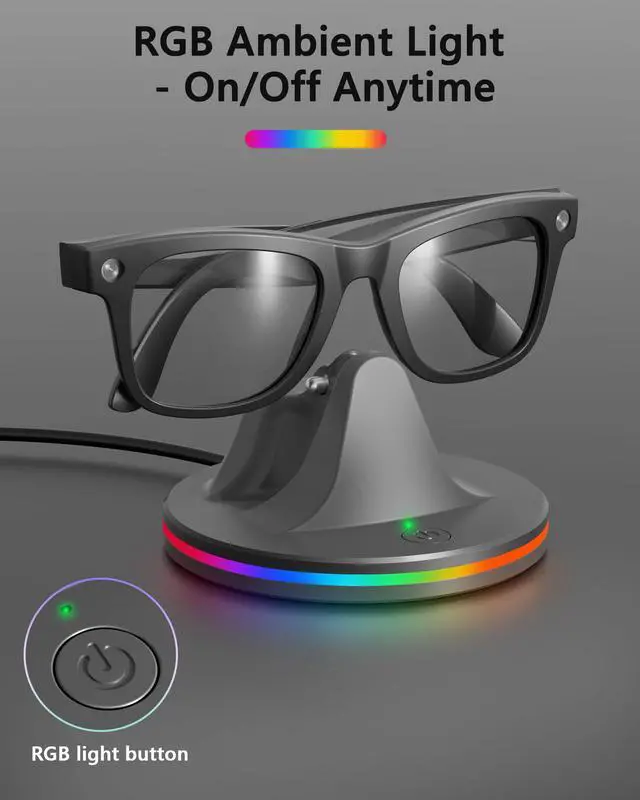 Alt view image 5 of 7 - Charging Station for Meta Ray-Ban Glasses, Space Gray | Compatible with Wayfarer, Skyler, Headliner & Oakley Meta HSTN, 7-Color RGB Light and USB-C Cable