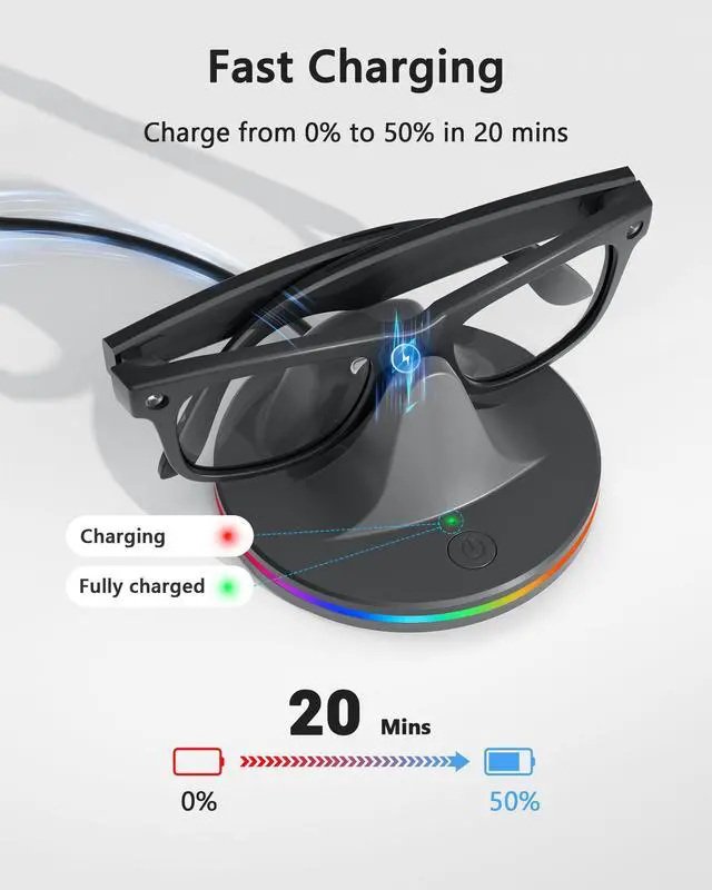 Alt view image 3 of 7 - Charging Station for Meta Ray-Ban Glasses, Space Gray | Compatible with Wayfarer, Skyler, Headliner & Oakley Meta HSTN, 7-Color RGB Light and USB-C Cable