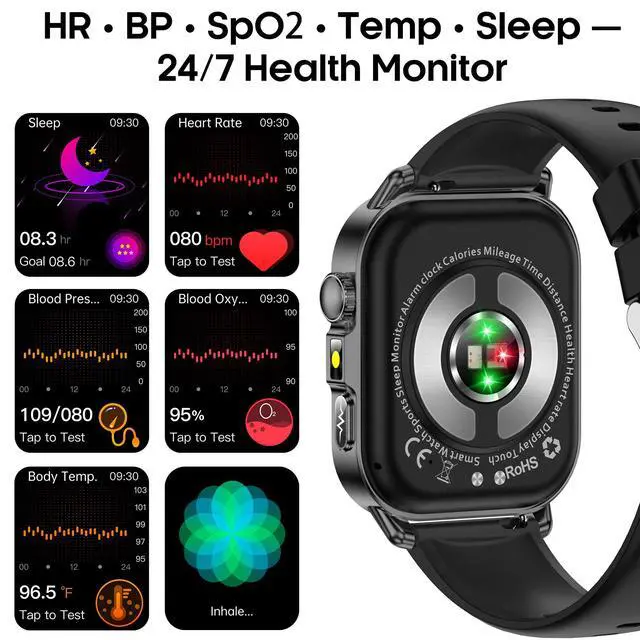 Alt view image 2 of 7 - Smart Watch for Men Women with 2.0" HD Display, Blood Pressure Oxygen Heart Rate Sleep Monitor, 136 Sports Modes, IP68 Waterproof Fitness
