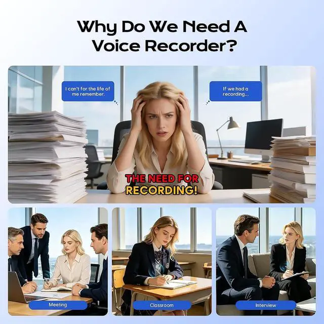 Alt view image 7 of 7 - 64GB Voice Activated Recorder Device - Digital Voice Recorder with AI Noise Reduction, Portable Recording Device for Meetings, Interviews, Lectures, Work