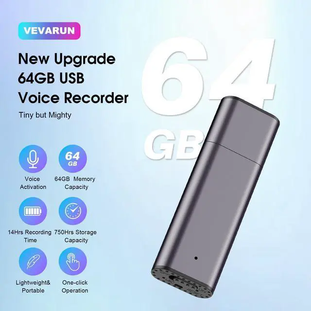 Alt view image 2 of 7 - 64GB Digital Voice Recorder Voice Activated Recorder USB Recording Device with Noise Reduction Rechargeable 750Hrs Small Pocket Audio Recording Devices for Lectures, Interview, Meeting, Class (Grey)