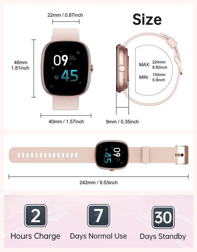 Alt view image 6 of 7 - Smart Watch for Women, Bluetooth Call, for iPhone/Android Pink | 1.85" HD, Fitness Tracker Watch, Heart Rate/Sleep/Stress Monitor, Step/Calories Counter, 100+ Sport Types, IP68 Waterproof