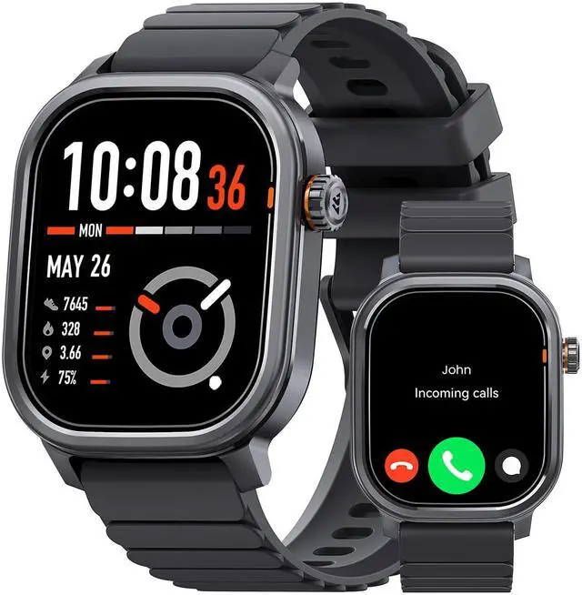 Main image of Pulse Smart Watch, 25 Days Battery, 1.96" AMOLED Display, 170+ Sport Modes, IP68 Waterproof, Bluetooth Call, 24/7 Heart Rate & Fitness Monitor for Android & iOS, Black