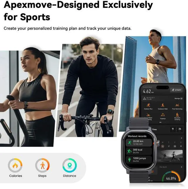Alt view image 4 of 7 - Pulse Smart Watch, 25 Days Battery, 1.96" AMOLED Display, 170+ Sport Modes, IP68 Waterproof, Bluetooth Call, 24/7 Heart Rate & Fitness Monitor for Android & iOS, Black