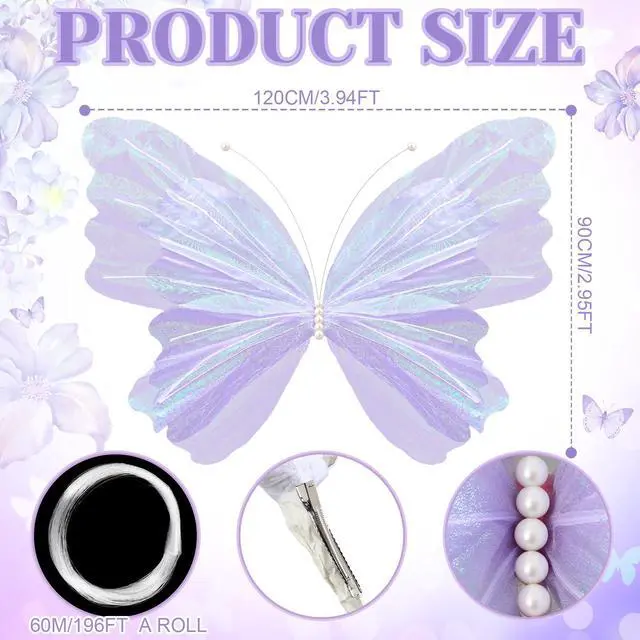 Alt view image 2 of 6 - 47 Inch Giant Butterfly Party Decoration Large Mariposas Grandes para Decor Big 3D Silk Butterfly Backdrop for Birthday Party Wedding Photo Booth(Purple, Classic Style)