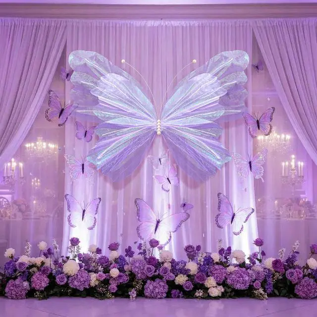 Alt view image 3 of 6 - 47 Inch Giant Butterfly Party Decoration Large Mariposas Grandes para Decor Big 3D Silk Butterfly Backdrop for Birthday Party Wedding Photo Booth(Purple, Classic Style)