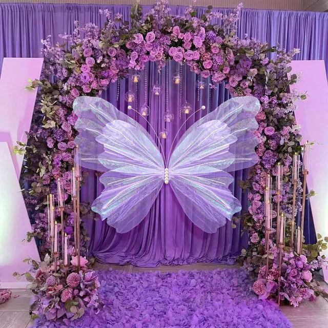 Alt view image 5 of 6 - 47 Inch Giant Butterfly Party Decoration Large Mariposas Grandes para Decor Big 3D Silk Butterfly Backdrop for Birthday Party Wedding Photo Booth(Purple, Classic Style)
