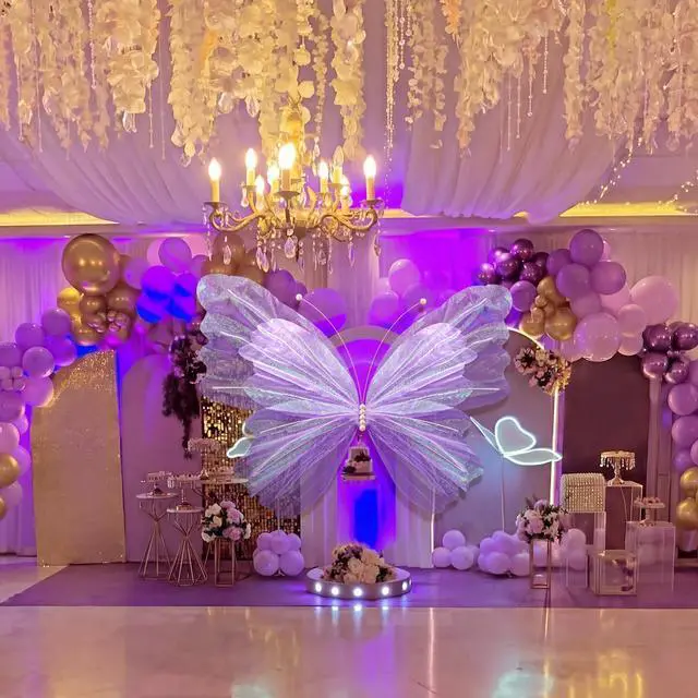 Alt view image 6 of 6 - 47 Inch Giant Butterfly Party Decoration Large Mariposas Grandes para Decor Big 3D Silk Butterfly Backdrop for Birthday Party Wedding Photo Booth(Purple, Classic Style)
