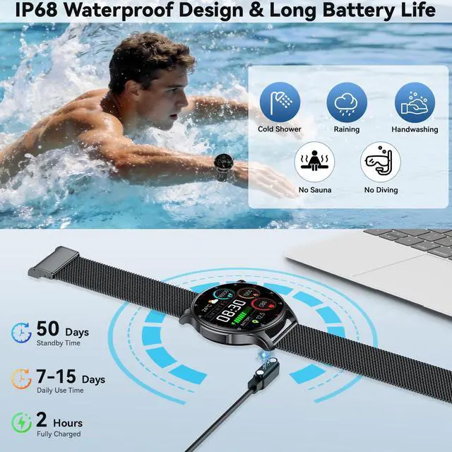 Alt view image 6 of 7 - Smart Watch for Men Women Fitness Tracker: Smartwatch for Android Phones iPhone Compatible Samsung Bluetooth Call Answer/Make Watches for Men Heart Rate Sleep Monitor IP68 Waterproof 120+Sports Model