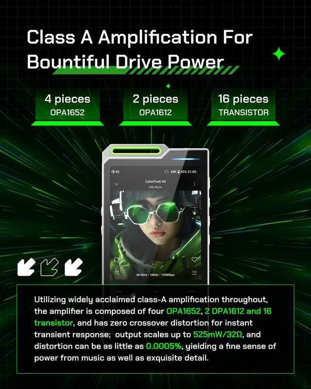 Alt view image 3 of 7 - R4 Android MP3 MP4 Player with Spotify, 4 DAC & Class A Amp, MQA 16X HiFi Lossless Music Player with Bluetooth and WiFi, 3.5mm & 4.4mm Headphone Jack