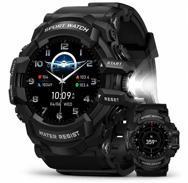 Main image of Military Smart Watch for Men (Answer/Make Call), iOS & Android | Flashlight/Compass/Heart Rate/Sleep/Long Battery Life/HD Screen/100+ Sports Modes Fitness Tracker