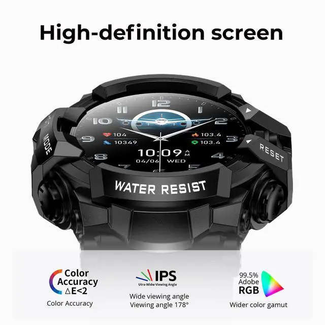 Alt view image 2 of 6 - Military Smart Watch for Men (Answer/Make Call), iOS & Android | Flashlight/Compass/Heart Rate/Sleep/Long Battery Life/HD Screen/100+ Sports Modes Fitness Tracker