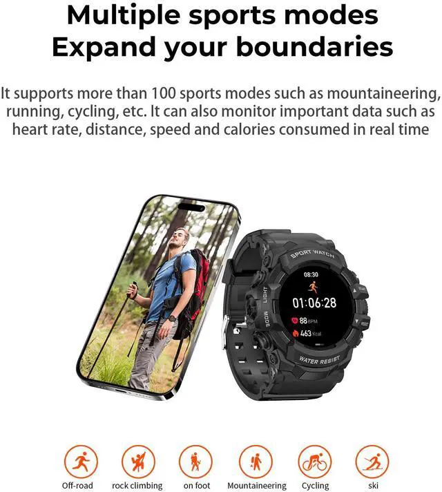 Alt view image 5 of 6 - Military Smart Watch for Men (Answer/Make Call), iOS & Android | Flashlight/Compass/Heart Rate/Sleep/Long Battery Life/HD Screen/100+ Sports Modes Fitness Tracker