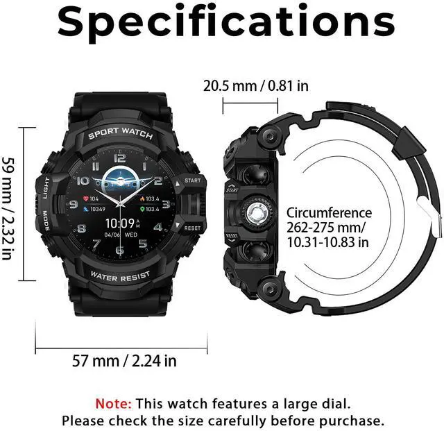 Alt view image 6 of 6 - Military Smart Watch for Men (Answer/Make Call), iOS & Android | Flashlight/Compass/Heart Rate/Sleep/Long Battery Life/HD Screen/100+ Sports Modes Fitness Tracker