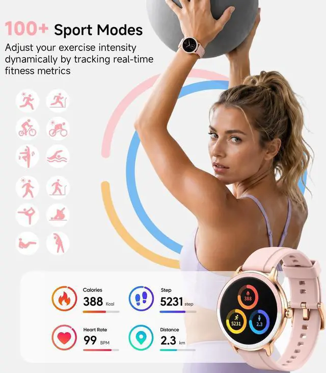 Alt view image 4 of 7 - Smart Watch for Women,Answer/Make Call,0.39 inch Ultra-Thin | Bluetooth Calls & AI Voice,IP68 Waterproof,Heart Rate/SpO2/Period Tracker,100+ Sports Modes,Compatible with Android/iPhone