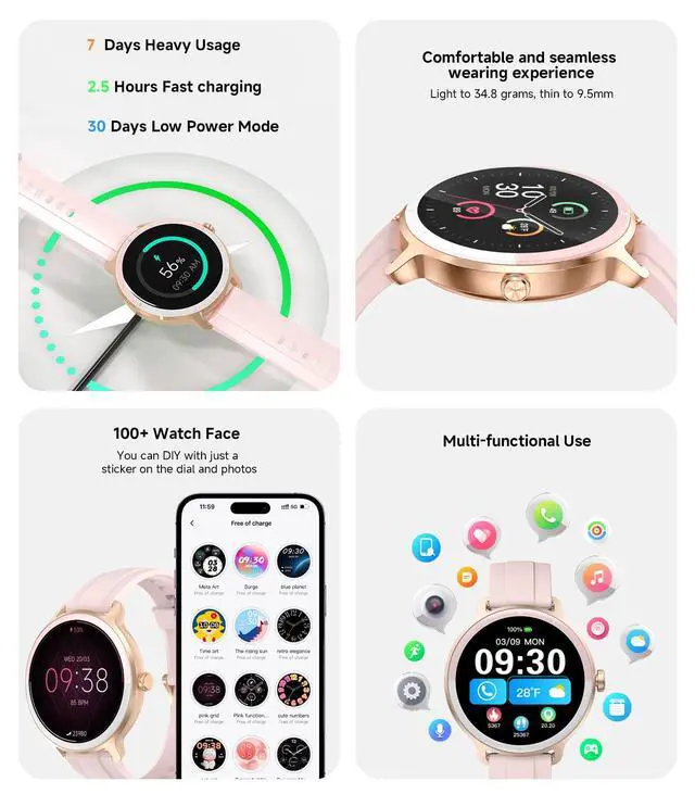 Alt view image 5 of 7 - Smart Watch for Women,Answer/Make Call,0.39 inch Ultra-Thin | Bluetooth Calls & AI Voice,IP68 Waterproof,Heart Rate/SpO2/Period Tracker,100+ Sports Modes,Compatible with Android/iPhone