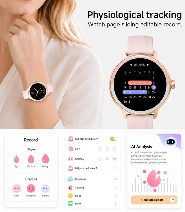 Alt view image 6 of 7 - Smart Watch for Women,Answer/Make Call,0.39 inch Ultra-Thin | Bluetooth Calls & AI Voice,IP68 Waterproof,Heart Rate/SpO2/Period Tracker,100+ Sports Modes,Compatible with Android/iPhone