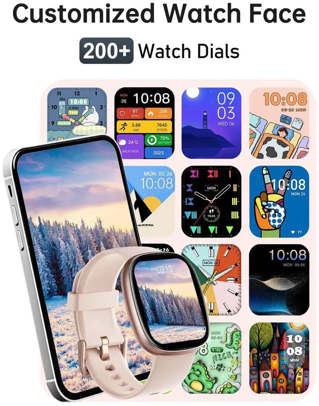 Alt view image 2 of 7 - Smart Watch for Women, Bluetooth Call, for iPhone/Android Pink | 1.85" HD, Fitness Tracker Watch, Heart Rate/Sleep/Stress Monitor, Step/Calories Counter, 100+ Sport Types, IP68 Waterproof