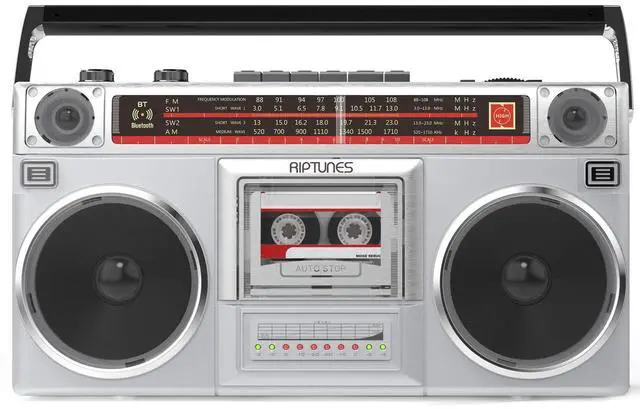 Main image of Boombox Radio Cassette Player Recorder, AM/FM -SW1/SW2 Radio, Wireless Streaming, USB/Micro SD Slots, Aux in, Headphone Jack, Convert Cassettes to USB/SD, Classic 80s Style Retro, Silver