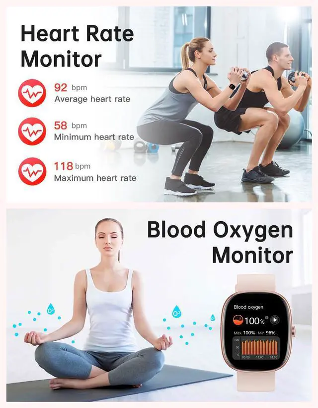 Alt view image 5 of 7 - Smart Watch for Women, Bluetooth Call, for iPhone/Android Pink | 1.85" HD, Fitness Tracker Watch, Heart Rate/Sleep/Stress Monitor, Step/Calories Counter, 100+ Sport Types, IP68 Waterproof