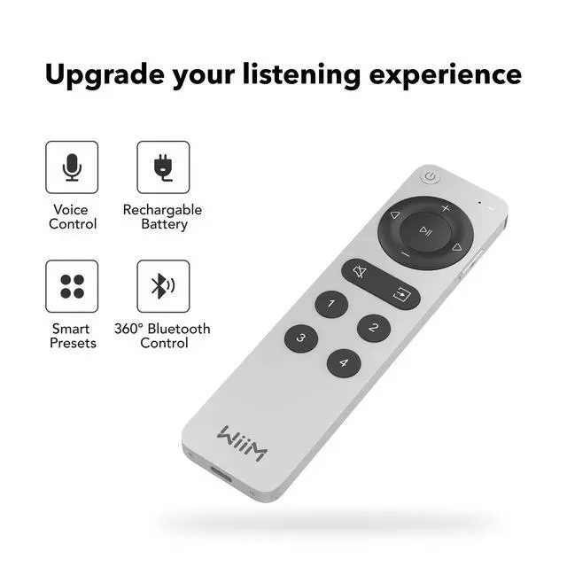 Alt view image 5 of 7 - Voice Remote 2 for Music Streamers, Amplifiers, Speakers and Bars | Push-to-Talk, 4 Smart Preset Buttons | Rechargeable Battery | Sleek Aluminum Design | 360° Bluetooth Remote