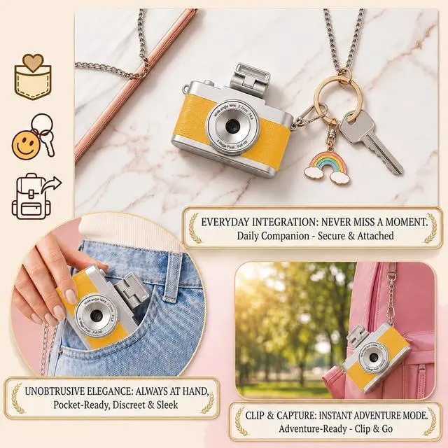 Alt view image 4 of 7 - Mini Keychain Camera, 1080P Y2K Vintage Digital Camera for Kids & Tweens, Cute Tiny Pocket Video Recorder, 24 Filters, Birthday Gift for Girls & Boys, Yellow, TF Card & Cable Not Included