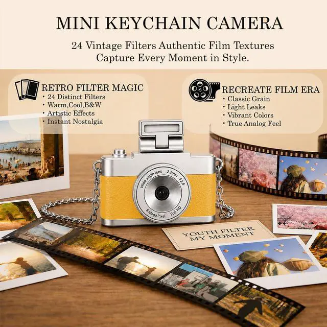 Alt view image 3 of 7 - Mini Keychain Camera, 1080P Y2K Vintage Digital Camera for Kids & Tweens, Cute Tiny Pocket Video Recorder, 24 Filters, Birthday Gift for Girls & Boys, Yellow, TF Card & Cable Not Included