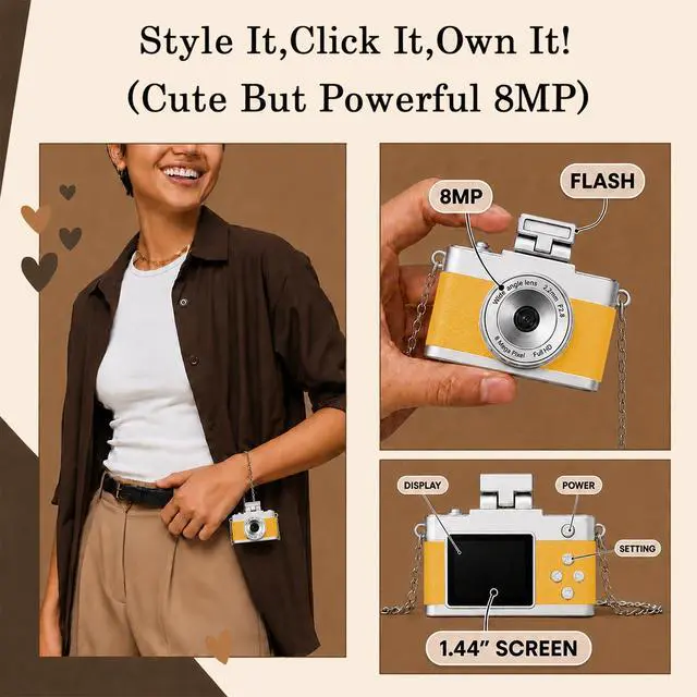 Alt view image 6 of 7 - Mini Keychain Camera, 1080P Y2K Vintage Digital Camera for Kids & Tweens, Cute Tiny Pocket Video Recorder, 24 Filters, Birthday Gift for Girls & Boys, Yellow, TF Card & Cable Not Included