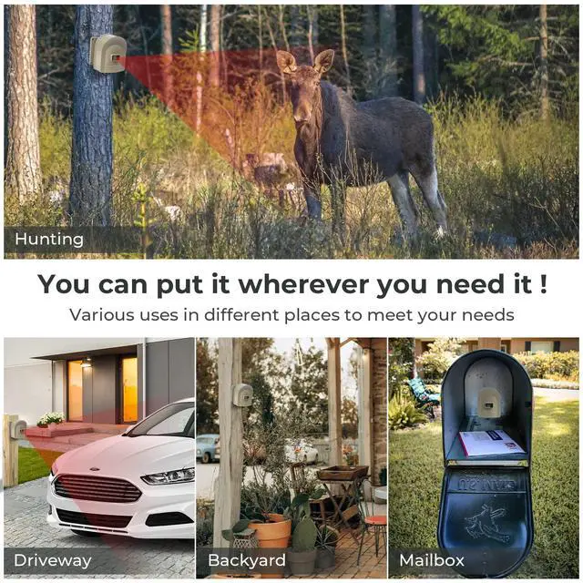 Alt view image 4 of 7 - 1/2 Mile Driveway Alarm Wireless Outdoor Motion Sensor System | Driveway Sensor Alert System Weatherproof Security Sensor & Detector Protect Outdoor/Indoor Property