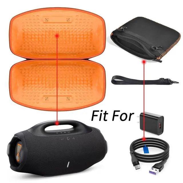 Alt view image 2 of 7 - Hard Travel Case for JBL Boombox 4 Powerful Portable Waterproof Speaker, Bluetooth Speaker Storage Organizer with Shoulder Strap and Small Pocket for USB Charger Cables- Orange Inside