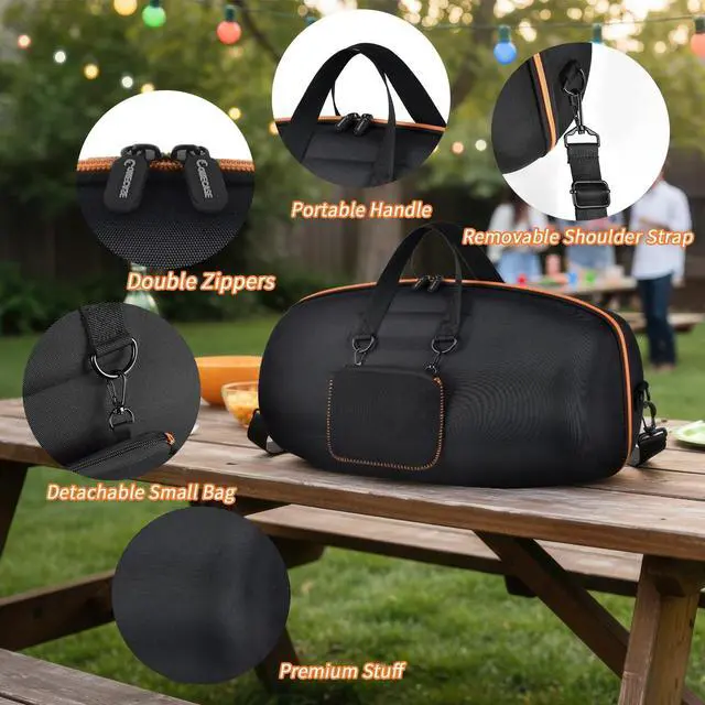 Alt view image 3 of 7 - Hard Travel Case for JBL Boombox 4 Powerful Portable Waterproof Speaker, Bluetooth Speaker Storage Organizer with Shoulder Strap and Small Pocket for USB Charger Cables- Orange Inside