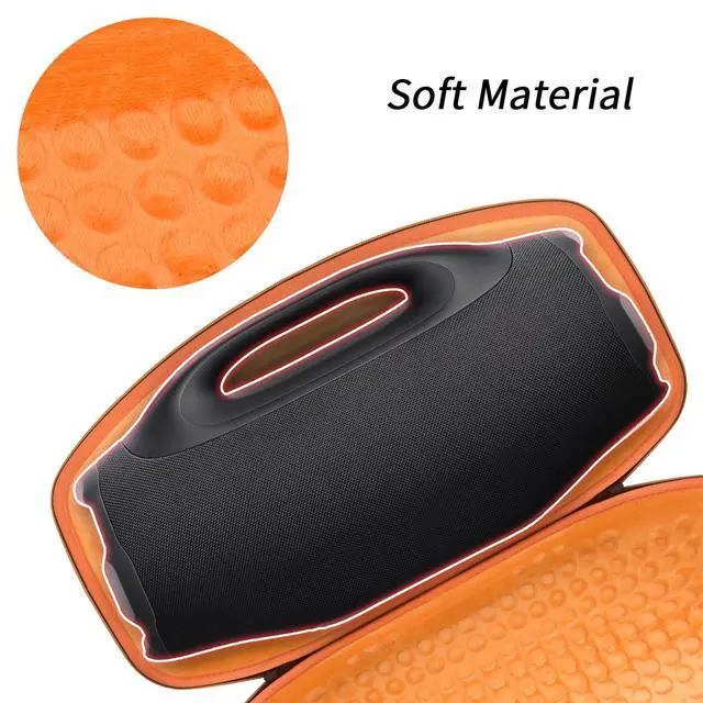 Alt view image 4 of 7 - Hard Travel Case for JBL Boombox 4 Powerful Portable Waterproof Speaker, Bluetooth Speaker Storage Organizer with Shoulder Strap and Small Pocket for USB Charger Cables- Orange Inside