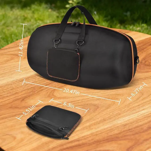 Alt view image 5 of 7 - Hard Travel Case for JBL Boombox 4 Powerful Portable Waterproof Speaker, Bluetooth Speaker Storage Organizer with Shoulder Strap and Small Pocket for USB Charger Cables- Orange Inside