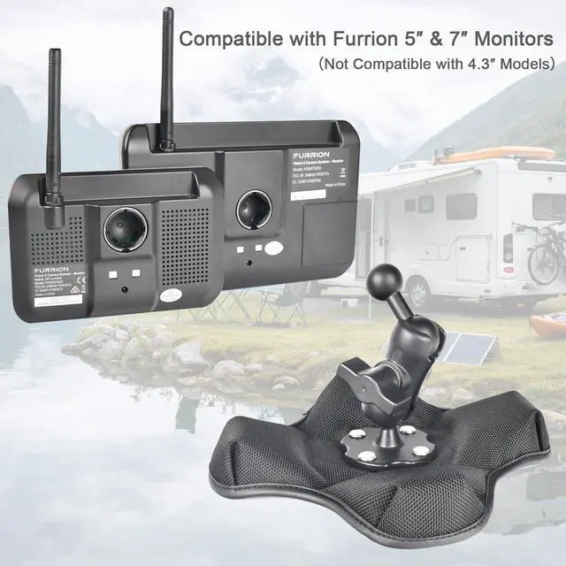 Alt view image 2 of 7 - for Furrion 5 & 7 Camera Monitor Mount, RV Beanbag Dashboard Holder with 1" Ball Adjustable Aluminum Arm, Anti-Slip Base, No Drill Mount for Truck Trailer Backup Systems