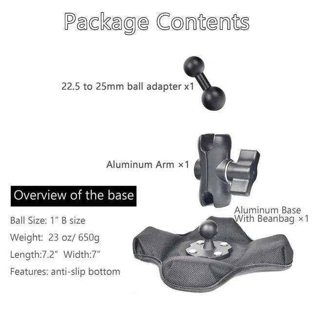 Alt view image 6 of 7 - for Furrion 5 & 7 Camera Monitor Mount, RV Beanbag Dashboard Holder with 1" Ball Adjustable Aluminum Arm, Anti-Slip Base, No Drill Mount for Truck Trailer Backup Systems